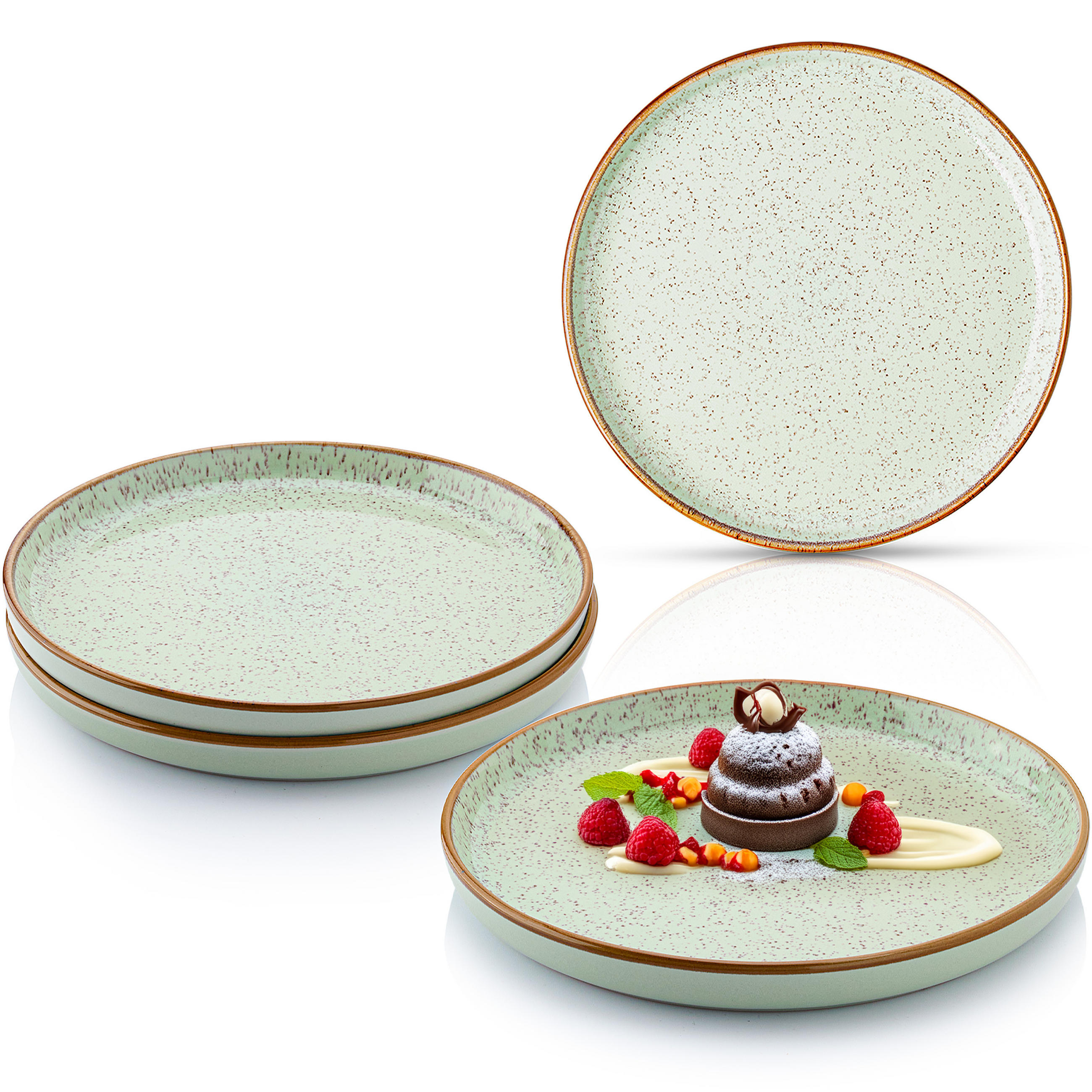 DESSERTTELLER SET RIO MINZE - 4 teilig aus Steingut - Grün, Keramik (13cm) - Sänger
