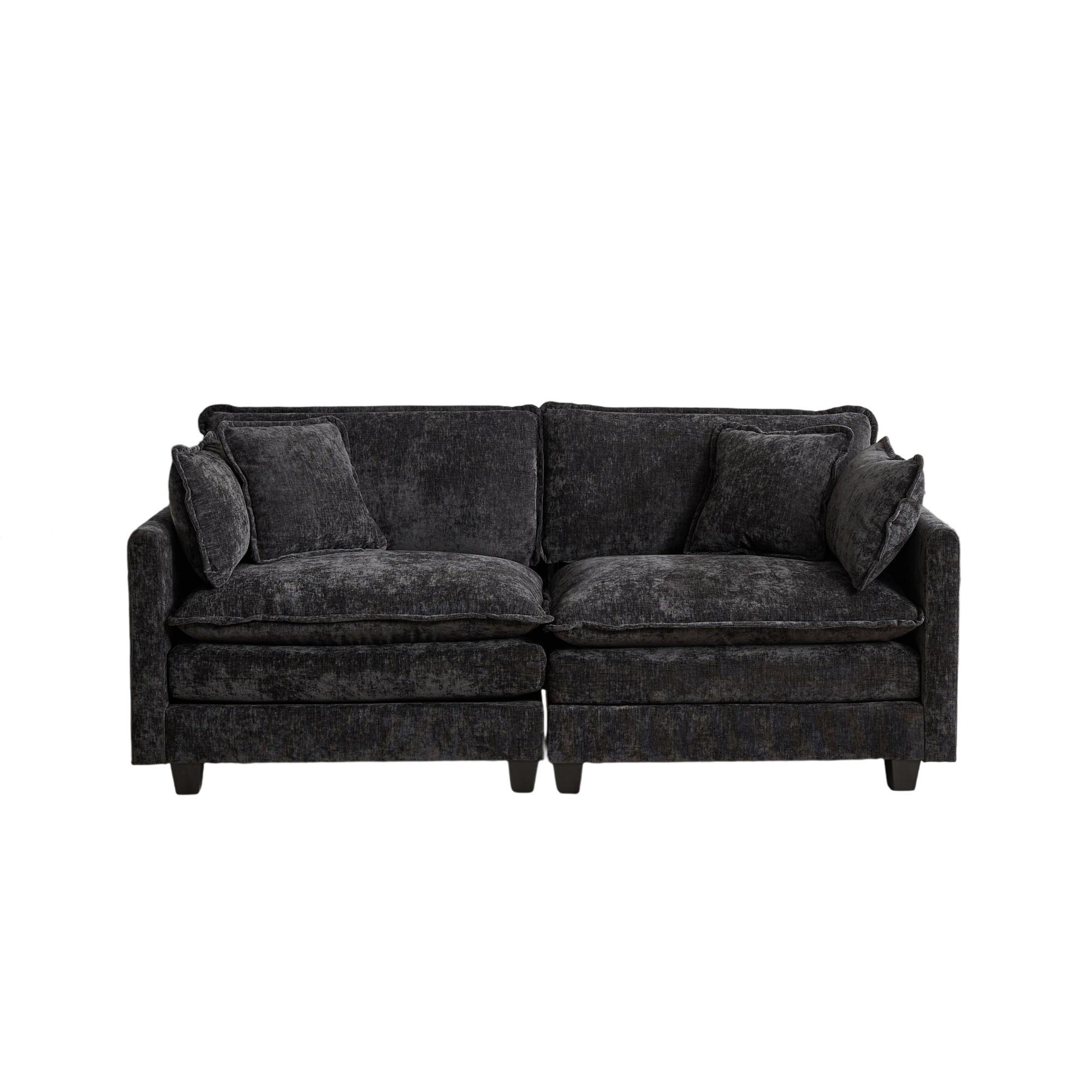MODULSOFA flexibel kombinierbar Chenille Black - Schwarz, Holz (75/84/195cm) - Meubliv
