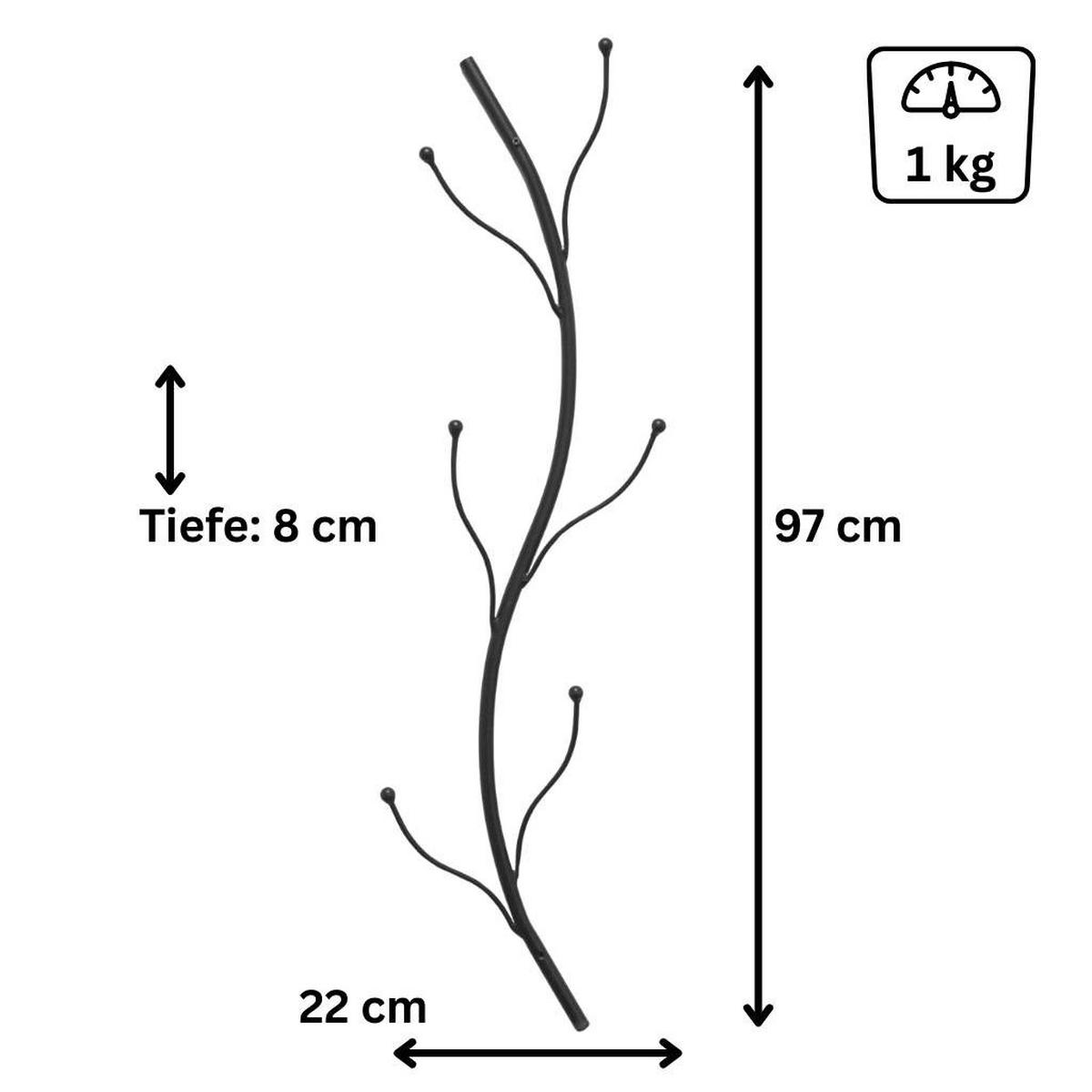 DANDIBO Wandgarderobe Metall Schwarz 93861 Flora Garderobe Wand Garderobenhaken Flurgarderobe Kleiderhaken Hakenleiste - Schwarz, Metall (22/97/8cm) - DanDiBo