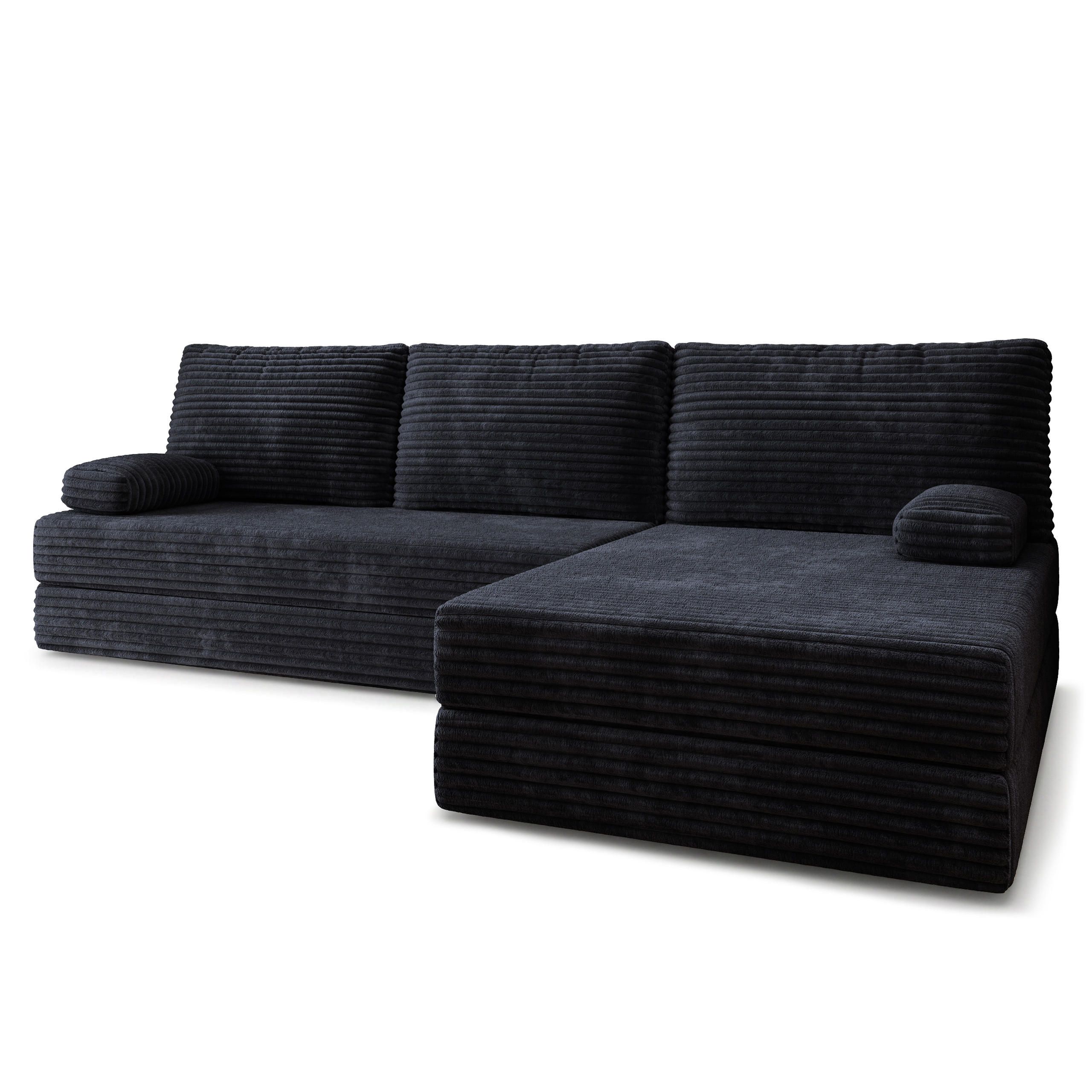 ECKSOFA ANKO modulares Boneless Sofa mit Schlaffunktion Schwarz Kordstoff - Schwarz, Textil (270/160cm) - MASSENO
