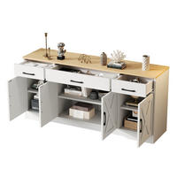 SIDEBOARD 160/37/75 cm mit 4 Türen & 3 Schubladen in Weiß mit Holzfarbener Platte - Weiß, Holzwerkstoff (160/75/37cm) - BEAOK