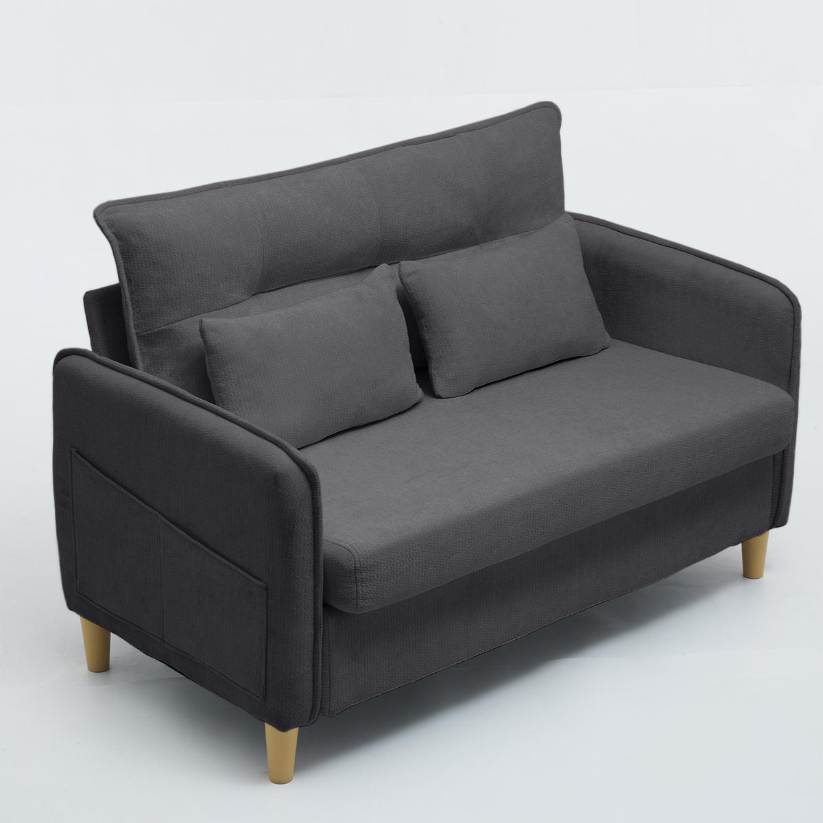 SCHLAFSOFA 127/75.5/83 cm Dunkelgrau mit Armlehnen und Seitentaschen - Dunkelgrau, Textil (75.5/83/127cm) - Oxeza