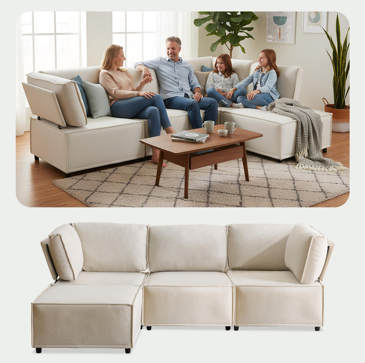 SOFA modular frei kombinierbar Beige - Beige, Holz (154/238cm) - Meubliv