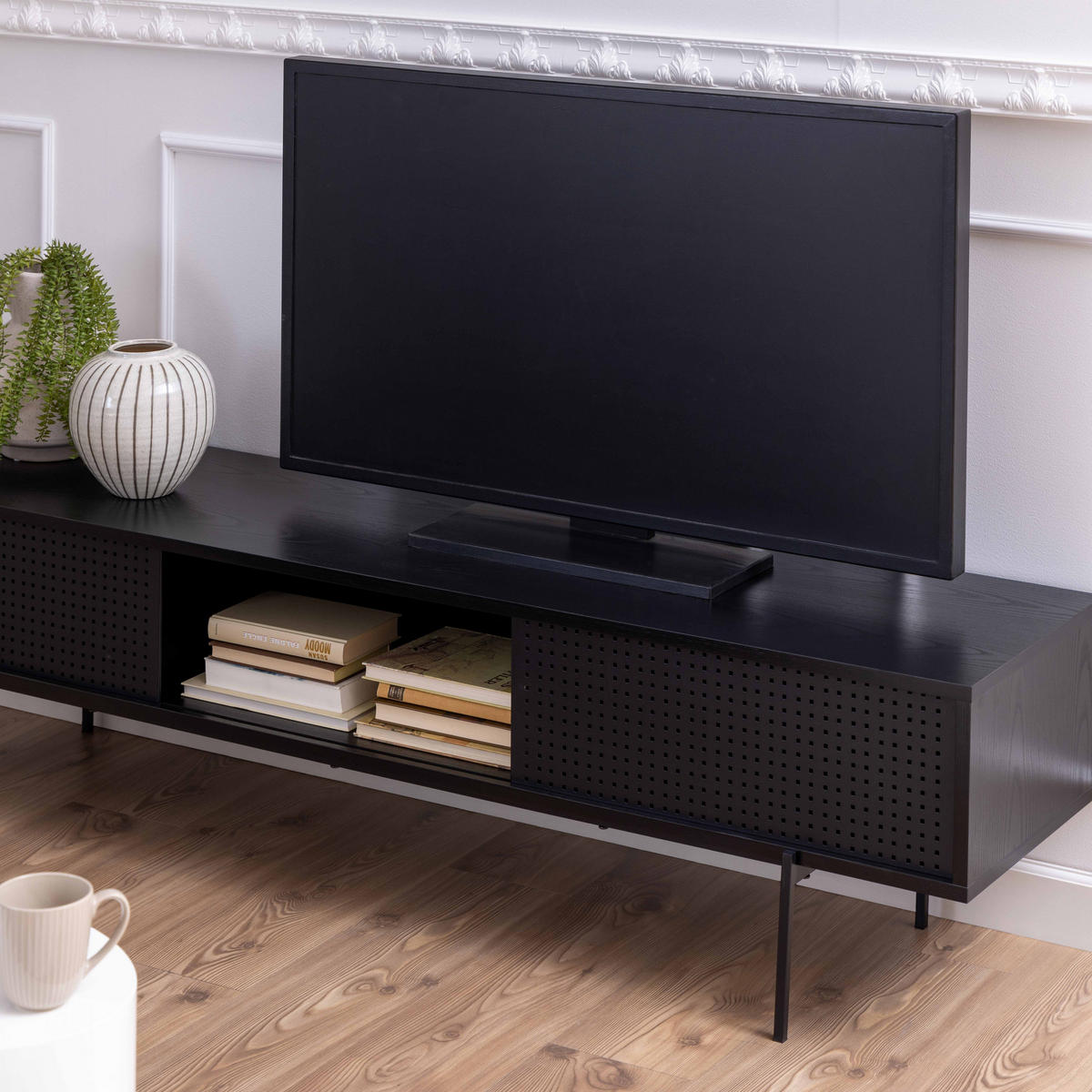 TV-ELEMENT, Schwarz - Schwarz, Metall (40/44.5/180cm) - Oviala