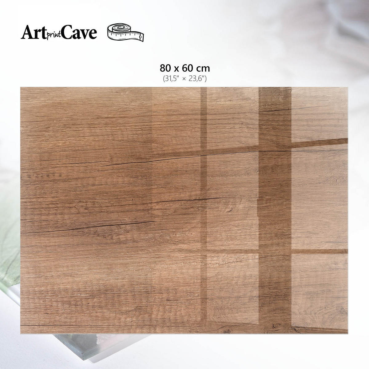GLASPLATTE 80x60 cm – Warmes Holz - Grau, Glas (0.4/80/60cm) - ArtPrintCave