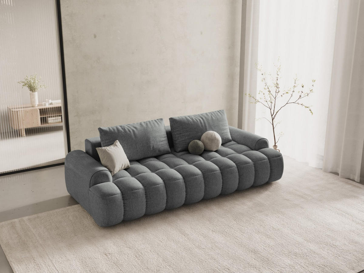 AUSKLAPPBARES-SOFA mit Bettkasten Linz aus strukturiertem Stoff grau 4 Sitzplätze - Grau, Textil (100/84/250cm) - Cosmopolitan Design