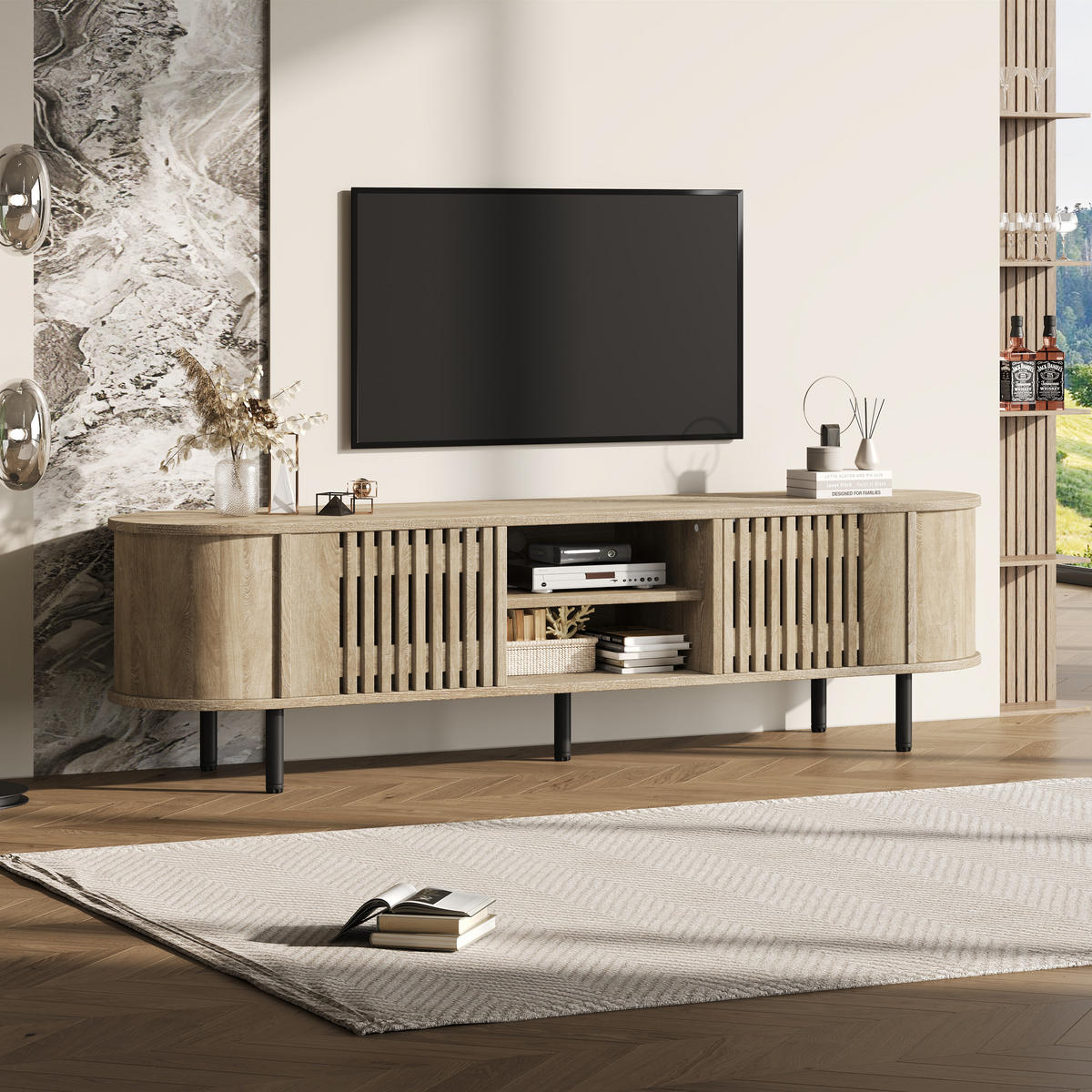 TV-LOWBOARD 160x40x47 cm Naturholz 2 Schränke Holzdesign - Naturfarben, Holzwerkstoff (40/47/160cm) - FLIEKS