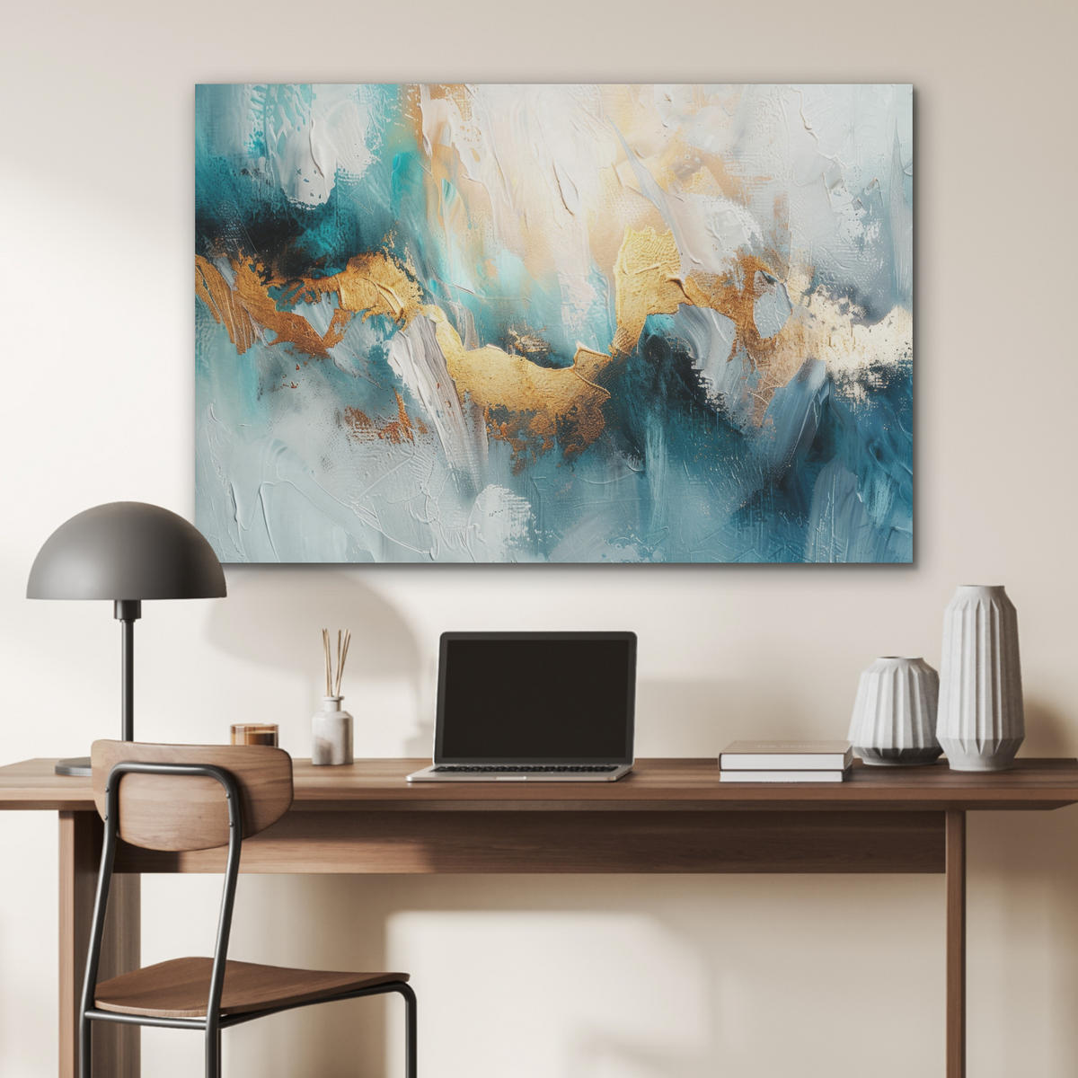 AKUSTIKBILD Abstrakt - Kunst - Gold - Blau Akustikpaneele 90x60 cm - Petrol, Kunststoff (90/60/0.9cm) - MuchoWow
