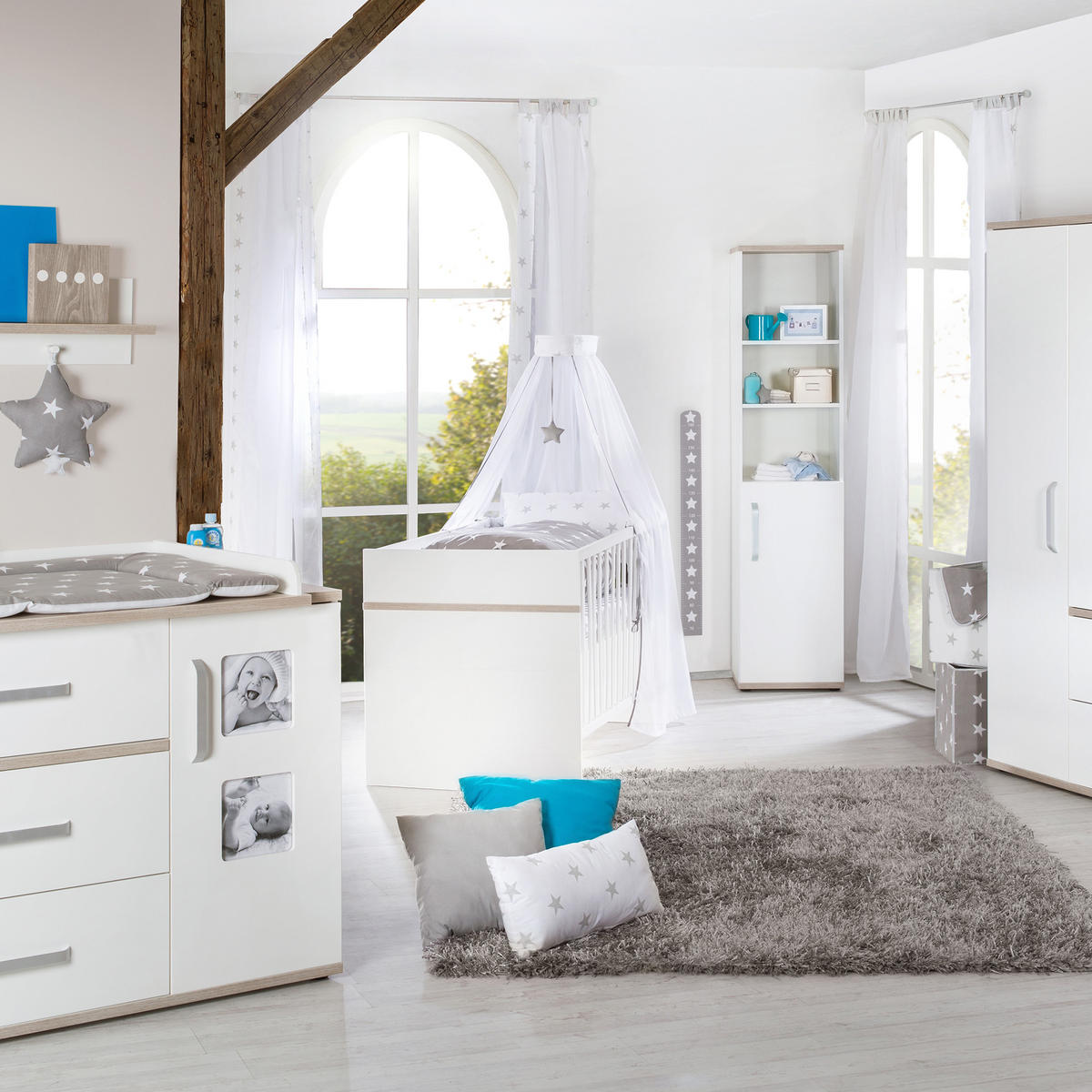 BABYZIMMER-SET Moritz, mit breiter Wickelkommode, 3-teilig - Weiß, Holzwerkstoff (76/81/142.5cm) - Roba
