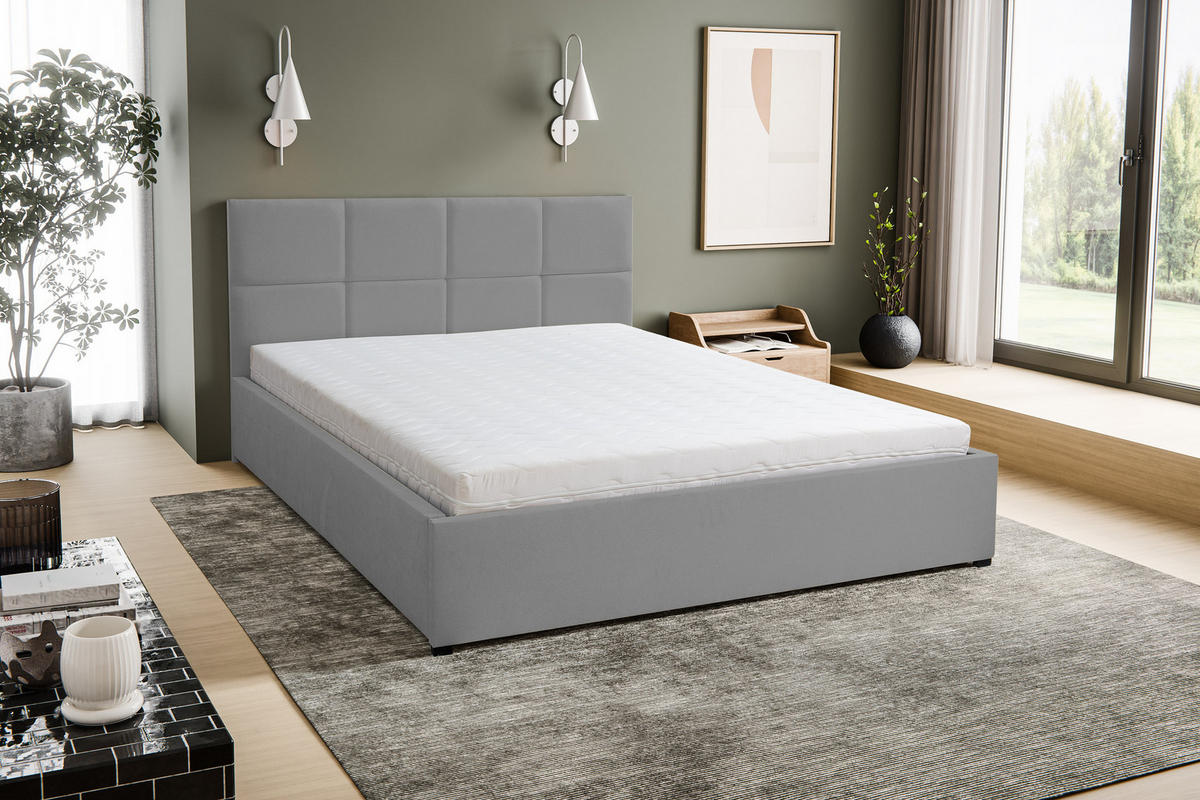 POLSTERBETT BETTY mit Kopfteil, 140 x200 cm, Doppelbett mit Bettkasten und Lattenrost aus Velourstoff, Velourstoff, Frabe: Grau - Grau, Holz/Kunststoff (140/200cm) - VENASI MÖBEL