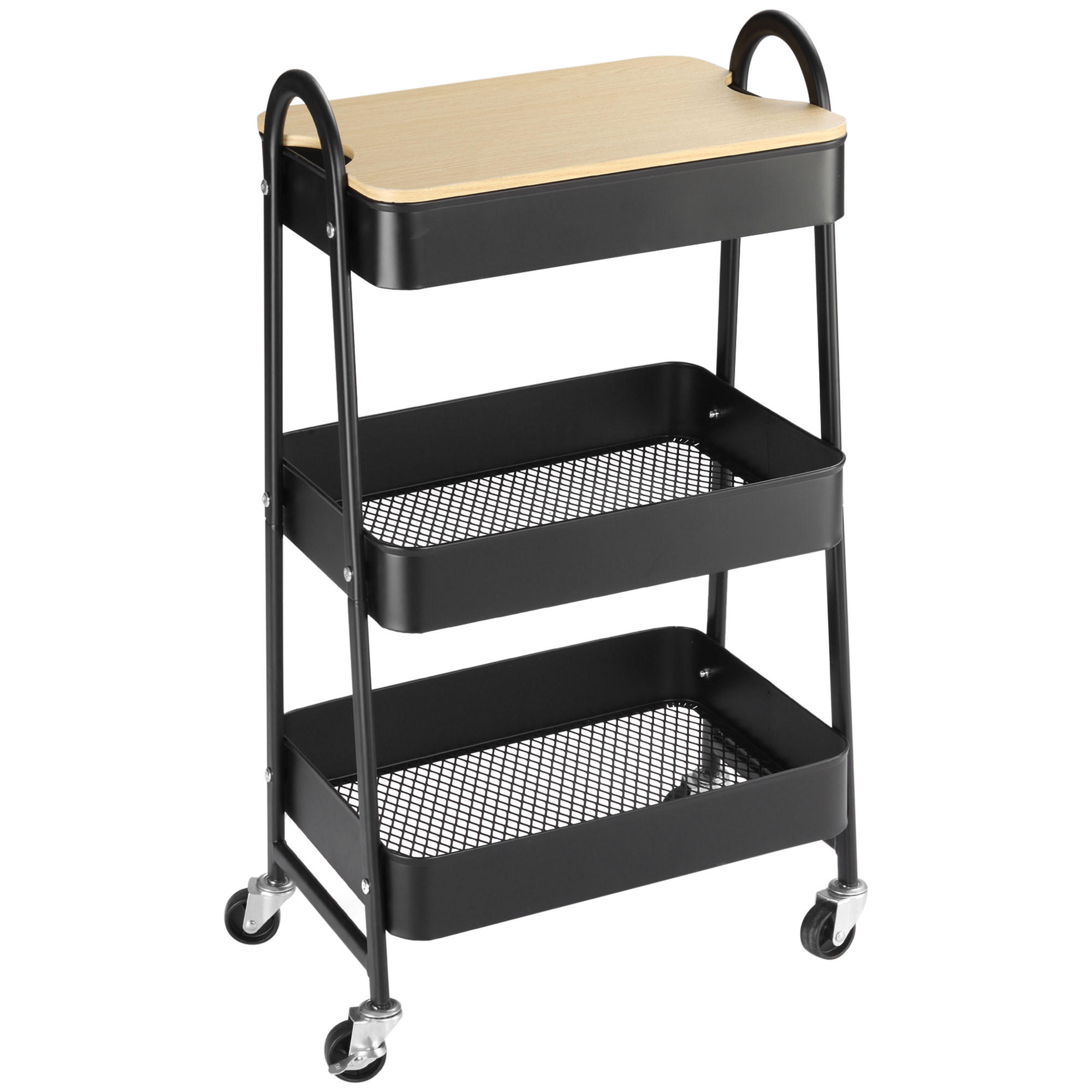 KÜCHENWAGEN 3-Etagen mit Rollen - Schwarz, Holzwerkstoff (31/79.4/45cm) - HOMCOM