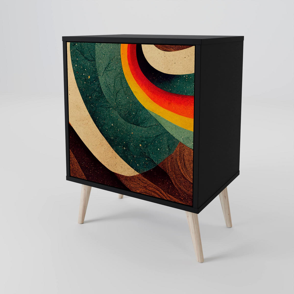 SIDEBOARD COLORFUL STRANDS, Schwarz, 57,5x42x72,5 cm, Schwarze Metallfüße - Multicolor/Schwarz, Holzwerkstoff/Metall (57.5/72.5/42cm) - SpaceRebels