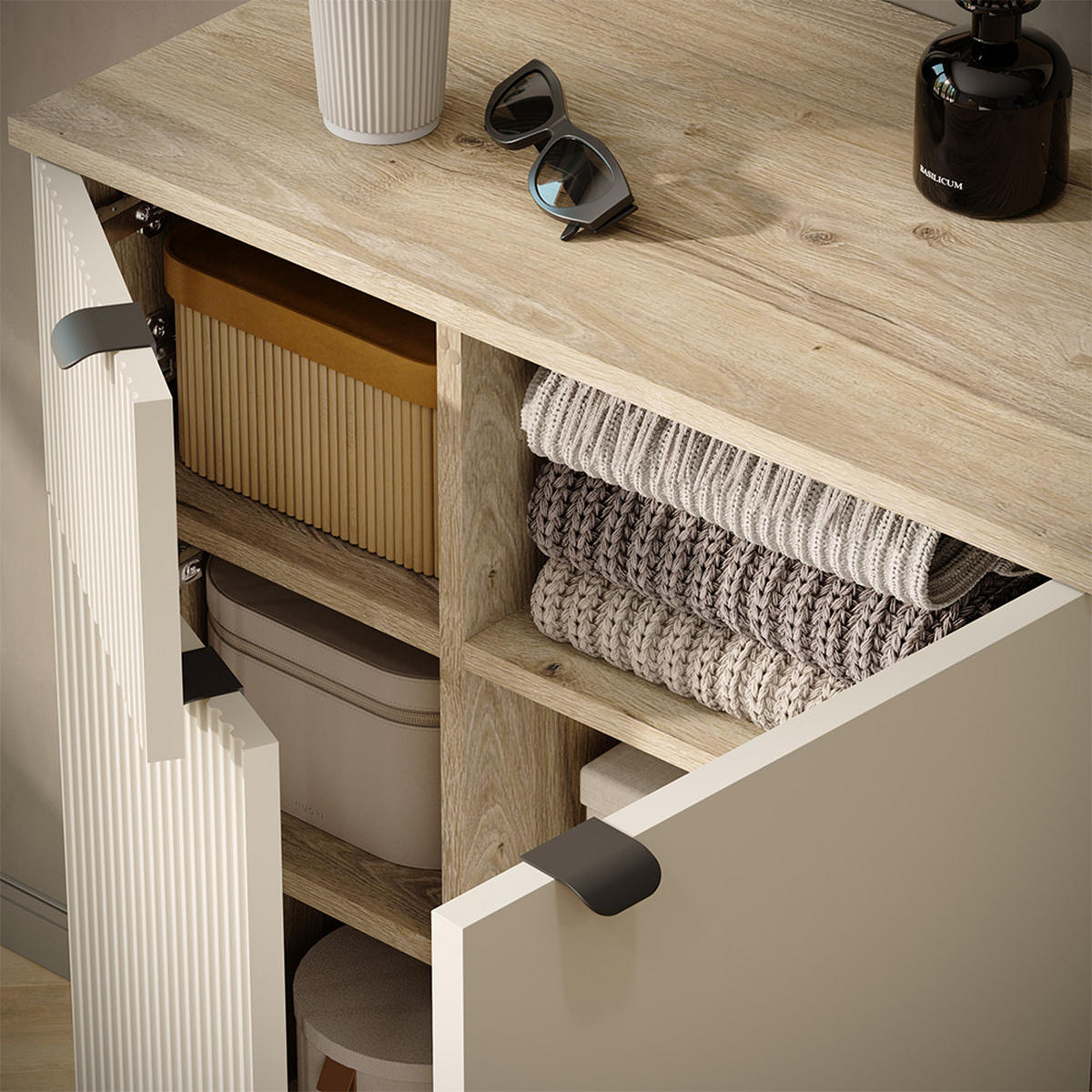 GARDEROBE Puerto, Eiche/Cashmere, 2-er Set - Kaschmir/Eichefarben, Holzwerkstoff (69/95/40cm) - Vicco
