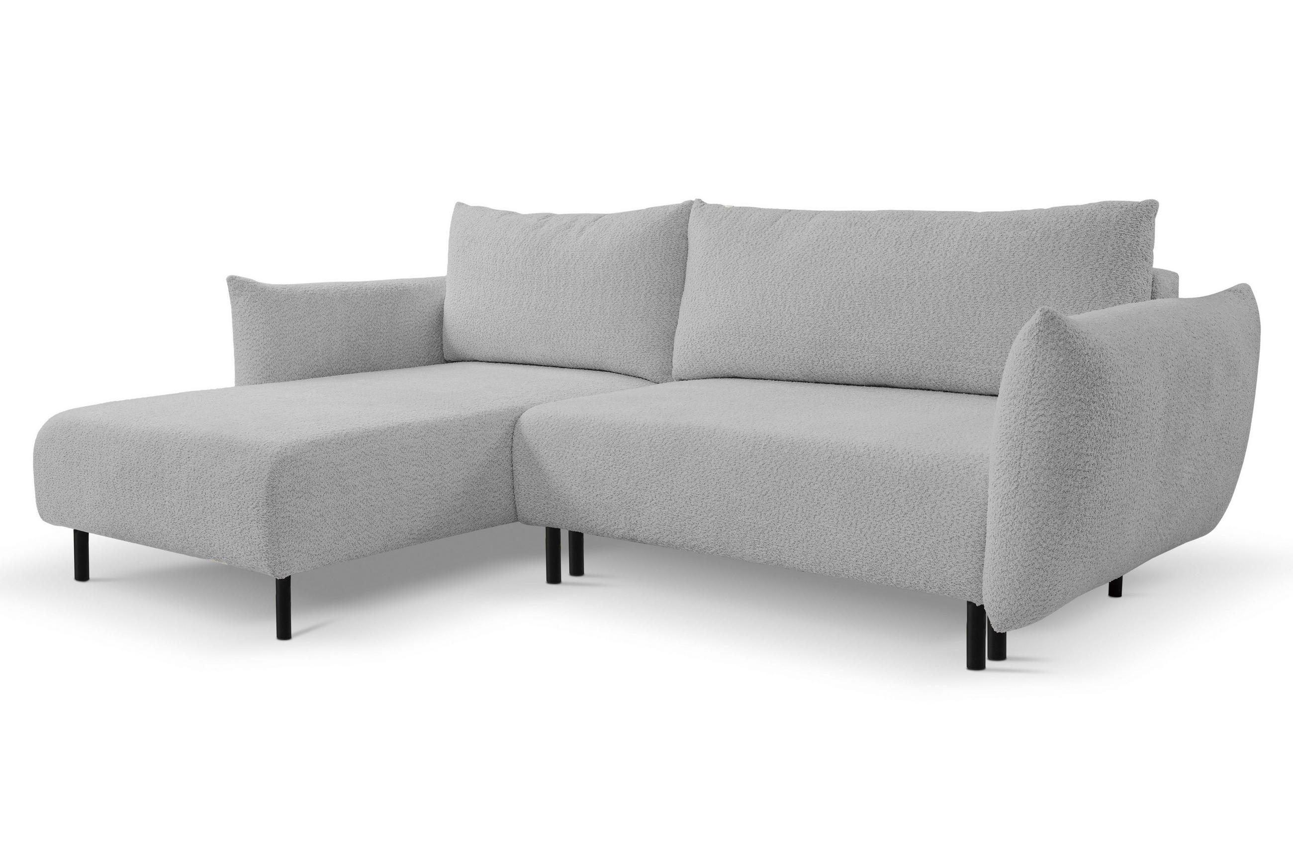 ECKSOFA ADEL mit Schlaffunktion und Bettkasten, L-förm, Metallbeine, verstellbar lose Rückenkissen, freistehend, LINKS, 171x257x90 cm, Grey - Grau, Holz/Textil (171/257cm) - DomoHome