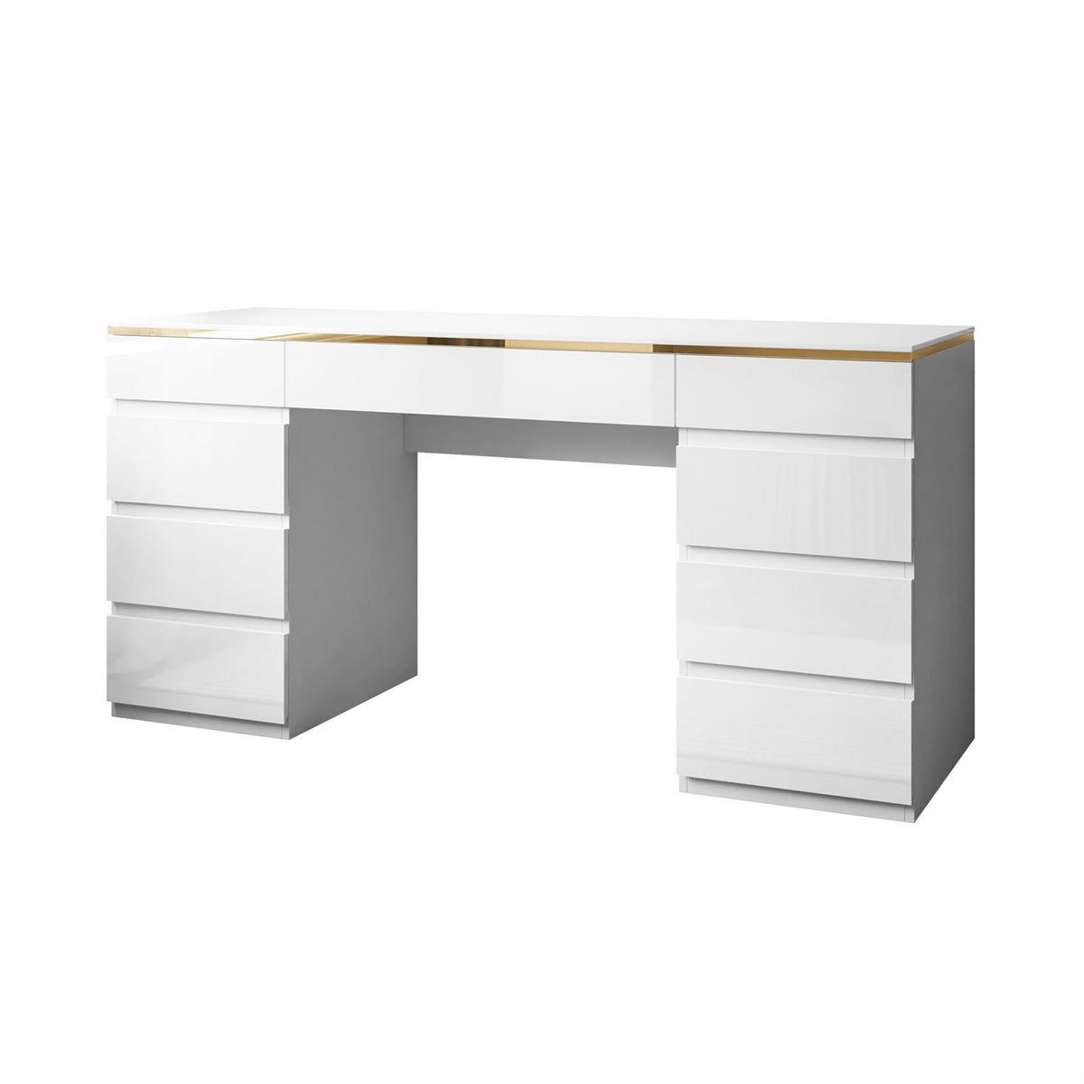 SCHREIBTISCH AURORA DOUBLE GOLD mit Schubladen - Weiß, Holzwerkstoff (55/156.8/79.2cm) - Lookway