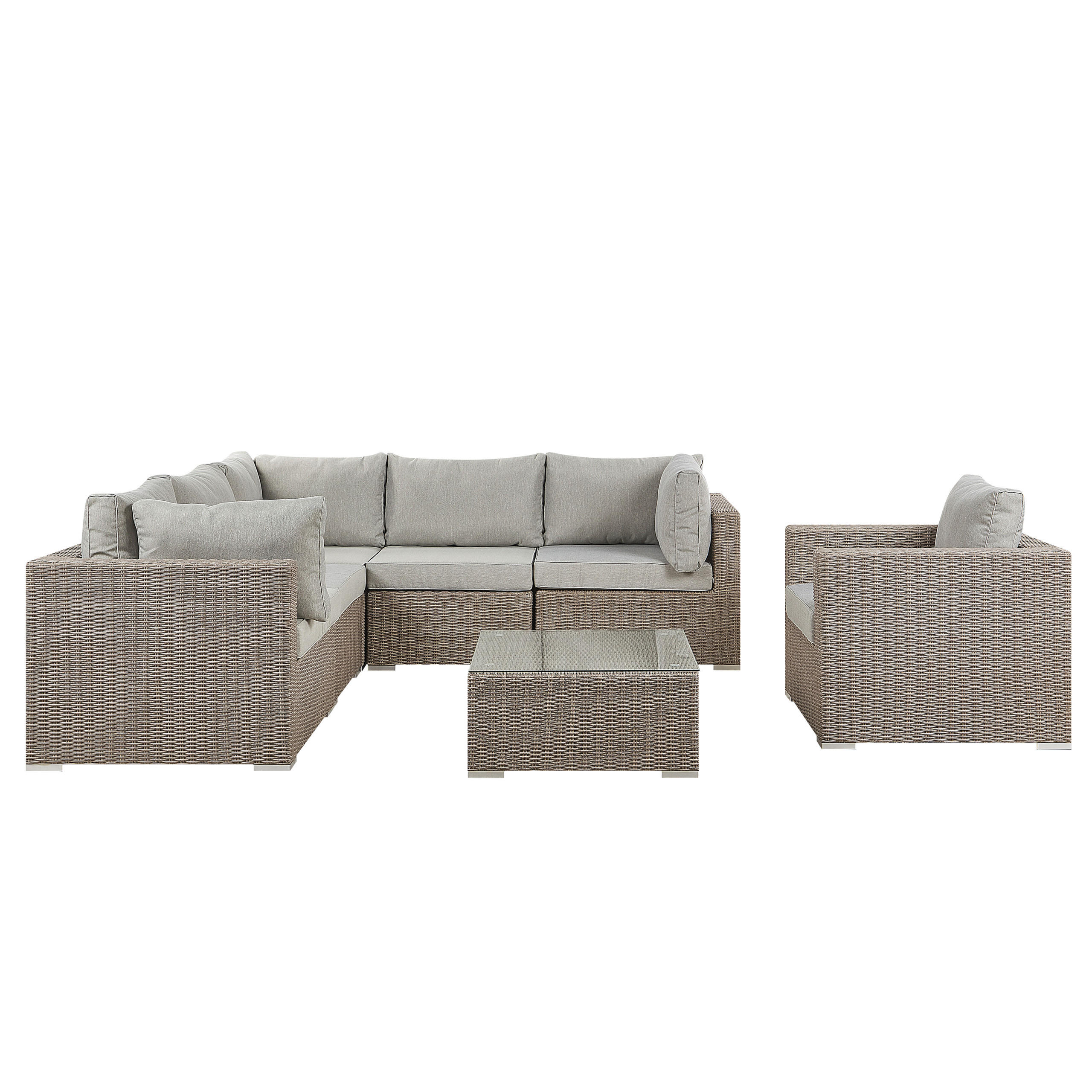 LOUNGE SET 6-Sitzer taupe linksseitig modular Auflagen hellgrau Contare - Taupe, Kunststoff - Beliani