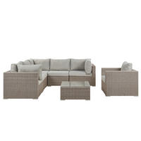 LOUNGE SET 6-Sitzer taupe linksseitig modular Auflagen hellgrau Contare - Taupe, Kunststoff - Beliani