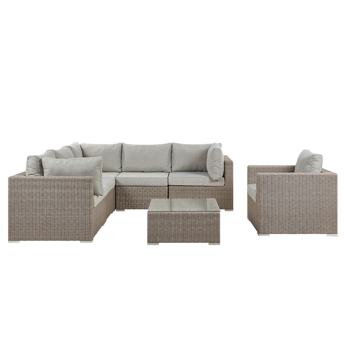 LOUNGE SET 6-Sitzer taupe rechtsseitig modular Auflagen hellgrau Contare - Taupe/Hellgrau, Kunststoff - Beliani