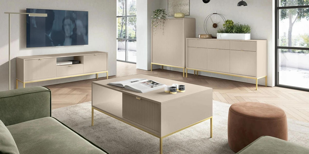 VELLORE Sideboard - Beige/Goldfarben, Holzwerkstoff/Metall (154/83/39cm) - Selsey