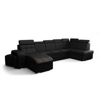 WOHNLANDSCHAFT KONGO RBN13, Eckcouch in U-Form mit Schlaffunktion, Farbe: Schwarz, Kunstleder, Ottomane Links - Schwarz, Textil (392/108/180cm) - O-Sofa