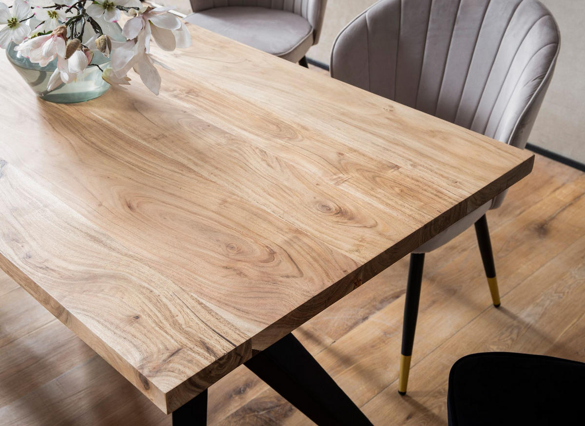 ESSTISCH Massivholz Metall Rechteckig Loft-Stil, Akazie 160x80x76 cm - Schwarz/Akaziefarben, Holz/Metall (80/160/76cm) - KADIMA DESIGN
