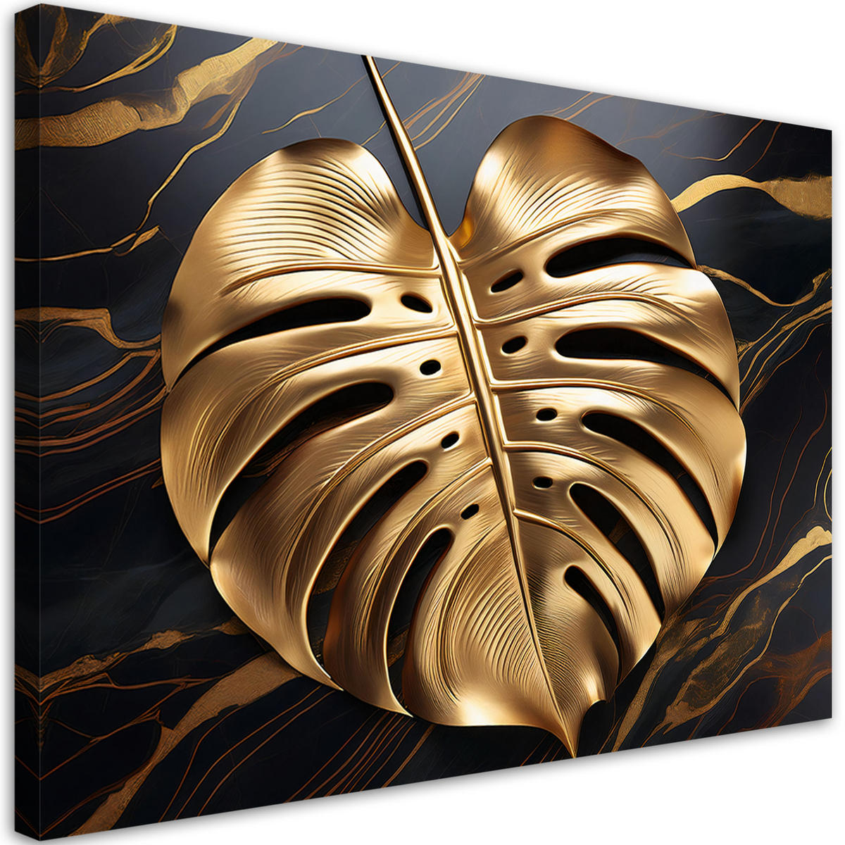 WANDBILD goldglänzendes monstera blatt abstrakt - Goldfarben, Textil (60/40cm) - Feeby