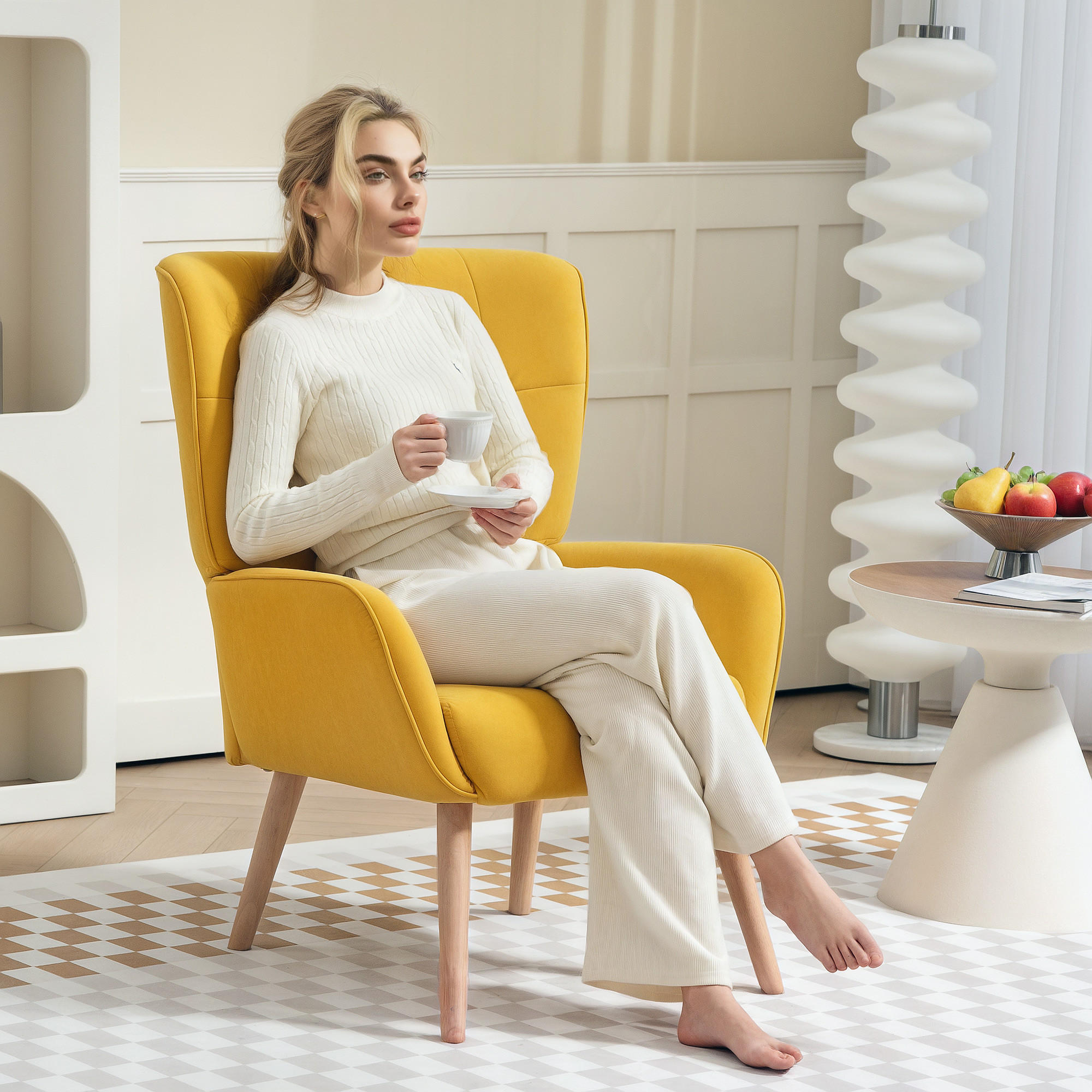 SESSEL Wohnzimmer Loungesessel Relaxsessel mit Holzbeine, Samtoptik Gelb - Gelb, Textil (66/100/75cm) - HOMCOM
