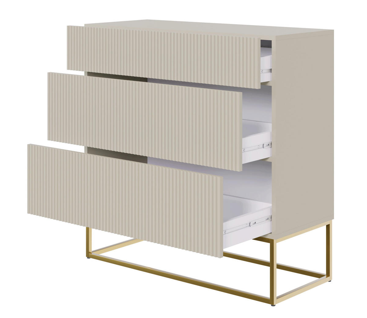 KOMMODE Veldio Greige mit 3 Schubladen 90 cm - Taupe/Goldfarben, Holzwerkstoff/Metall (90/90/38cm) - Selsey