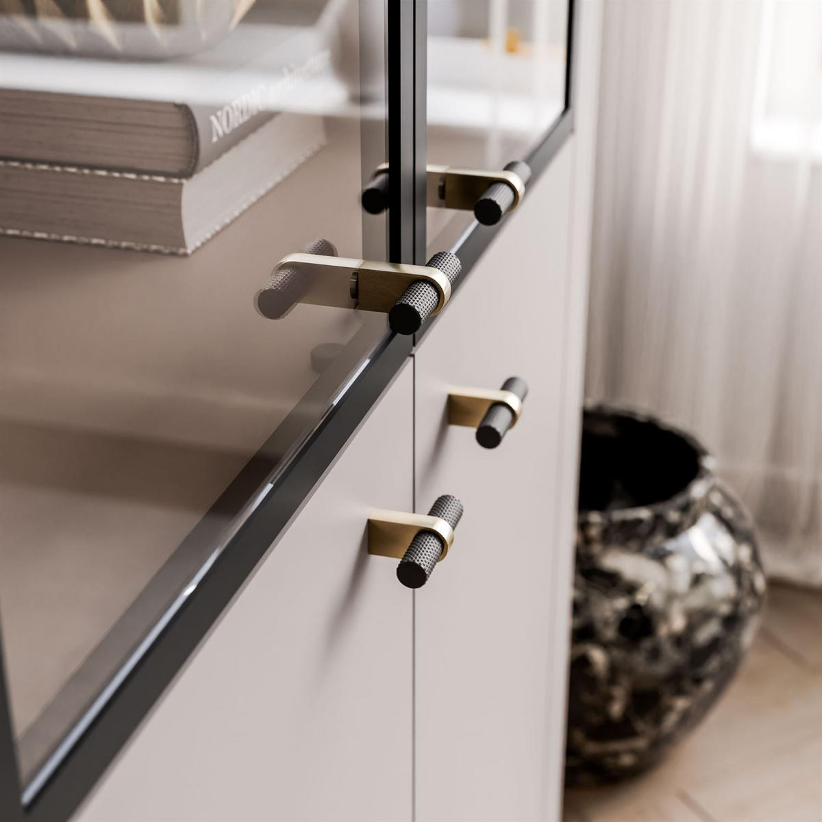 VITRINE ELODIE mit LED-Beleuchtung Kaschmir - Kaschmir, Holzwerkstoff (112/155/40cm) - Lookway
