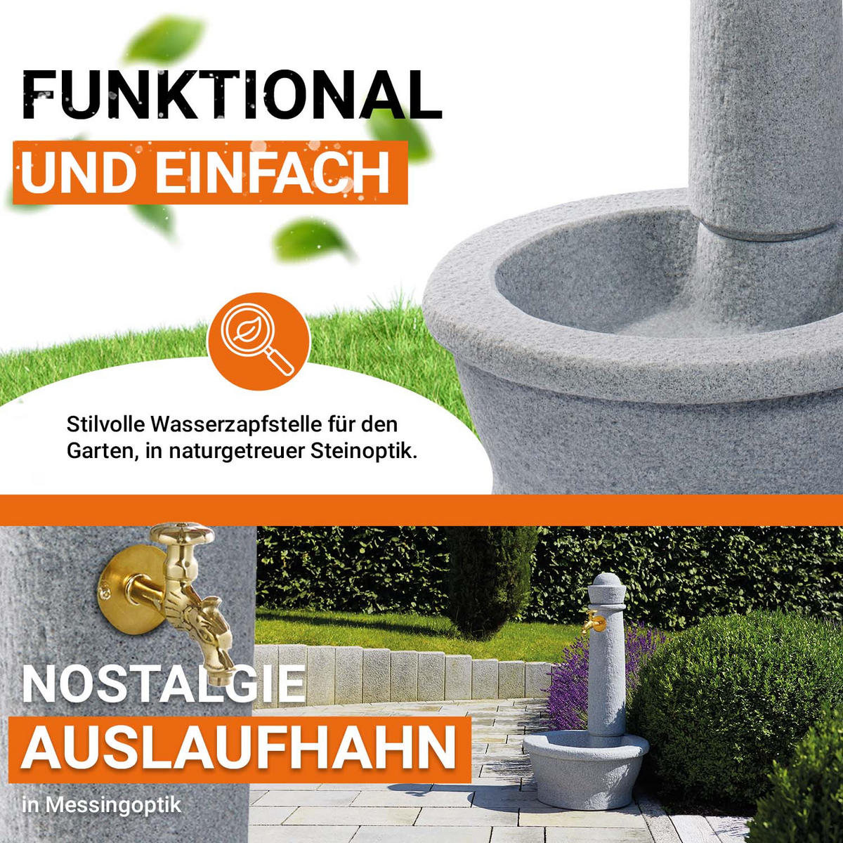 STEINBRUNNEN aus Kunststoff, lighte inkl. Nostalgie-Auslaufhahn - Hellgrau, Kunststoff (54/54/100cm) - GARANTIA