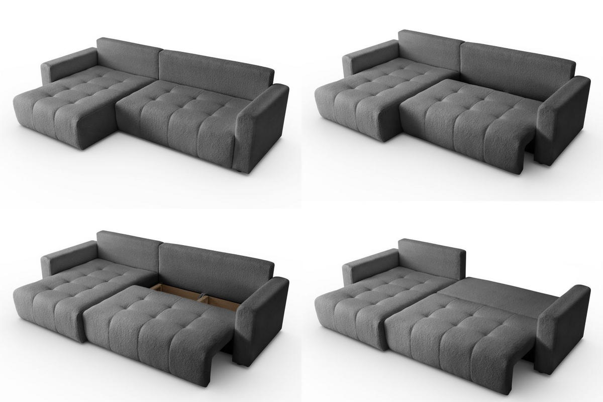 ECKSOFA Viola in L-Form, grau, Lammfelloptik, 261 x 143 cm mit Schlaffunktion und Bettkasten - Grau, Textil (261/143cm) - Margaret Hadas24
