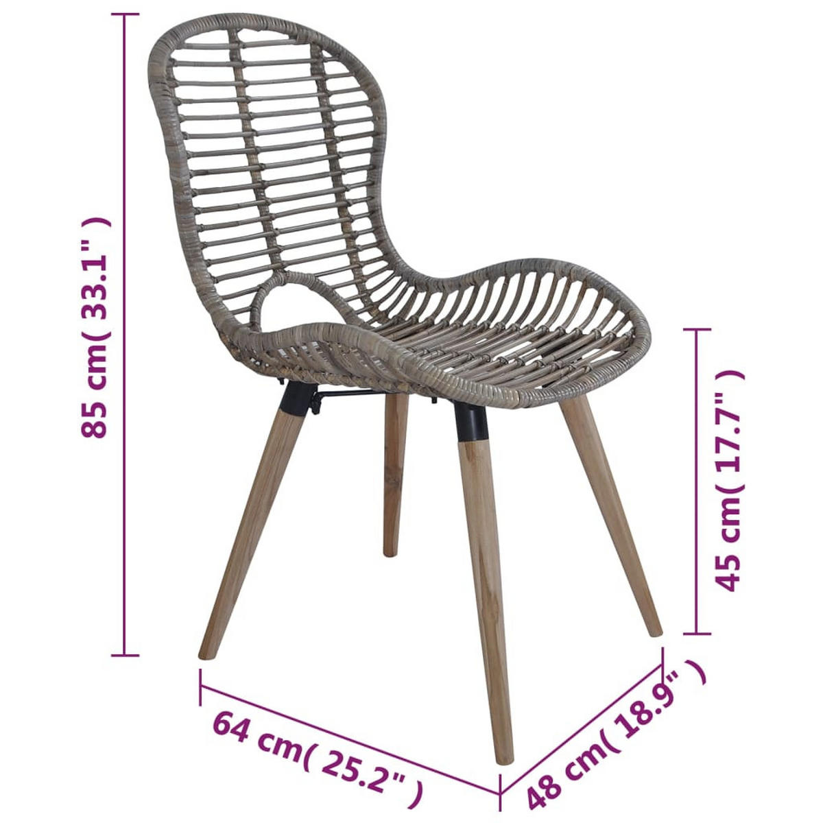 ESSZIMMERSTÜHLE 2 Stk. Braun Natürliches Rattan 48*64*85cm - Braun, Naturmaterialien (48/85/64cm) - ZMH