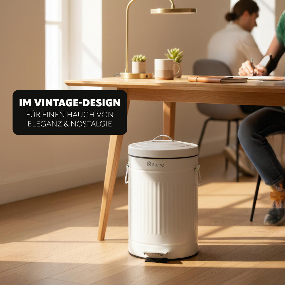 ABFALLEIMER Treteimer VINTAGE, 12 Liter, aus Metall, weiß - Weiß, Metall (25.5/42.5/25.5cm) - eluno