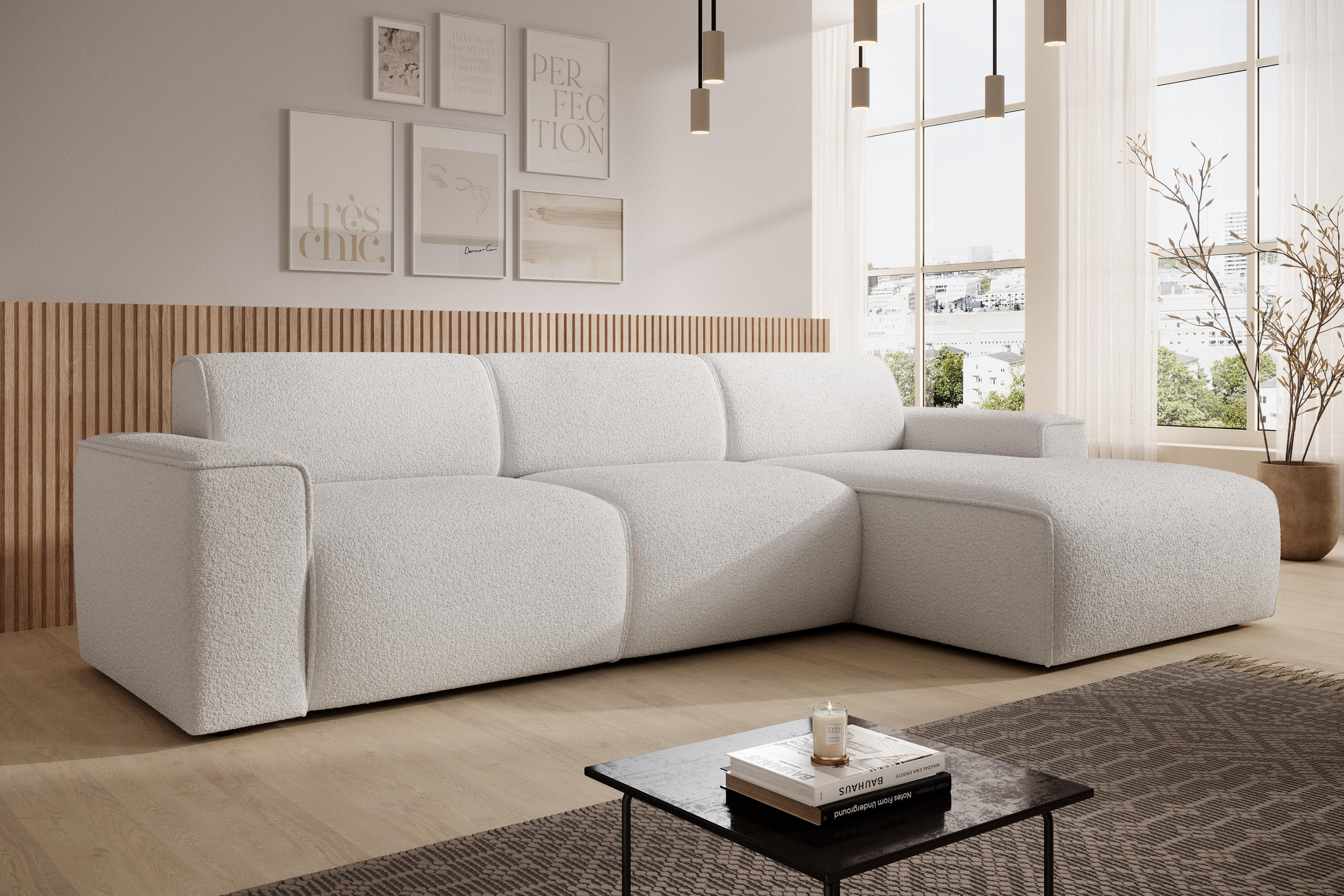 ECKSOFA L Form Didim mini Weiß 310/165/78 cm – stilvolle kleine Eckcouch R - Schwarz/Weiß, Kunststoff/Textil (310/165cm) - AX Living