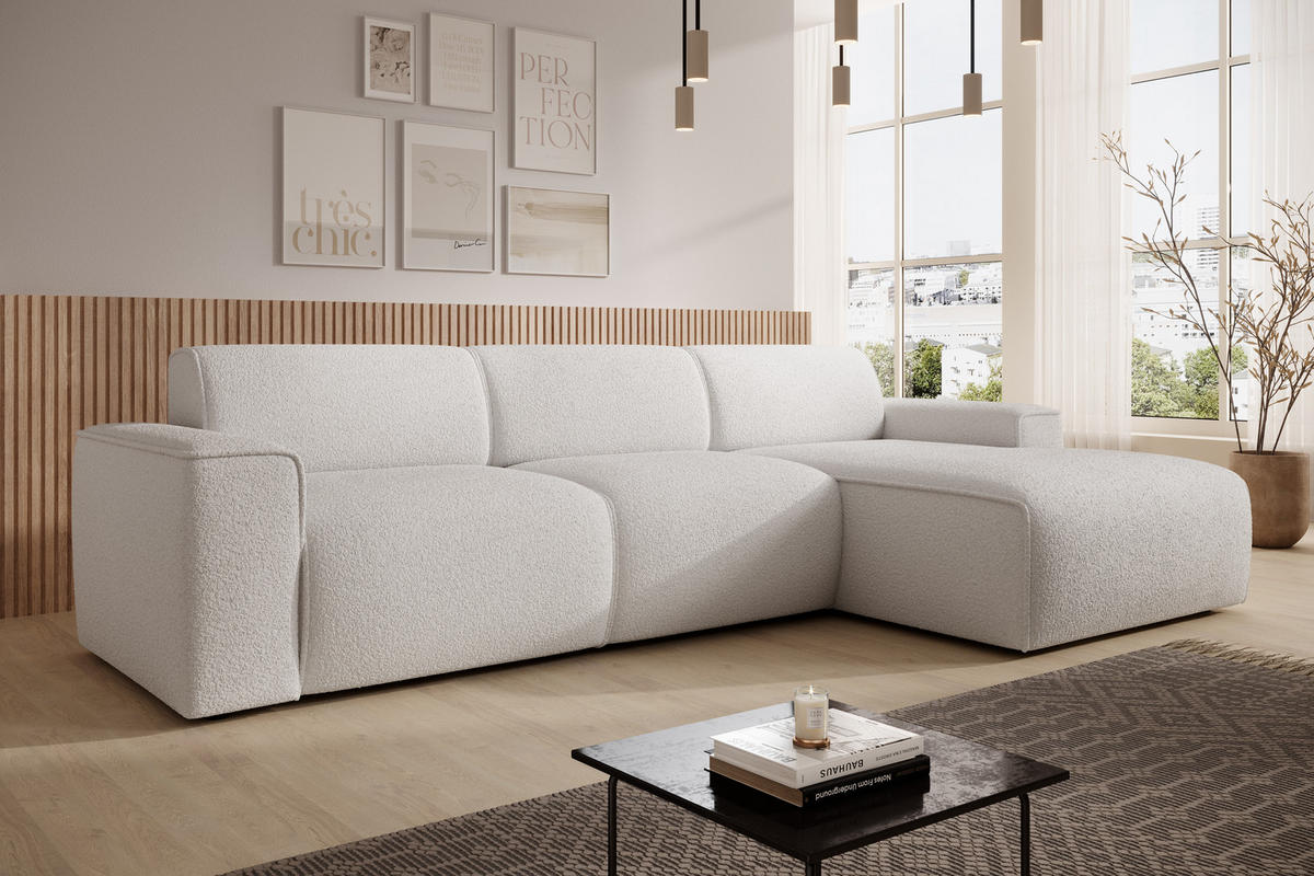 ECKSOFA L Form Didim mini Weiß 310/165/78 cm – stilvolle kleine Eckcouch R - Schwarz/Weiß, Kunststoff/Textil (310/165cm) - AX Living