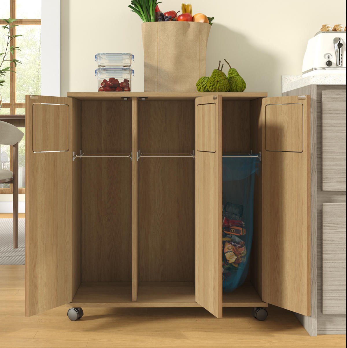 KOMODA z MDF, 69,3/35/80,3 cm, v přírodním dekoru dubu, na kolečkách - přírodní, kompozitní dřevo (70/80/35cm) - Modenvie