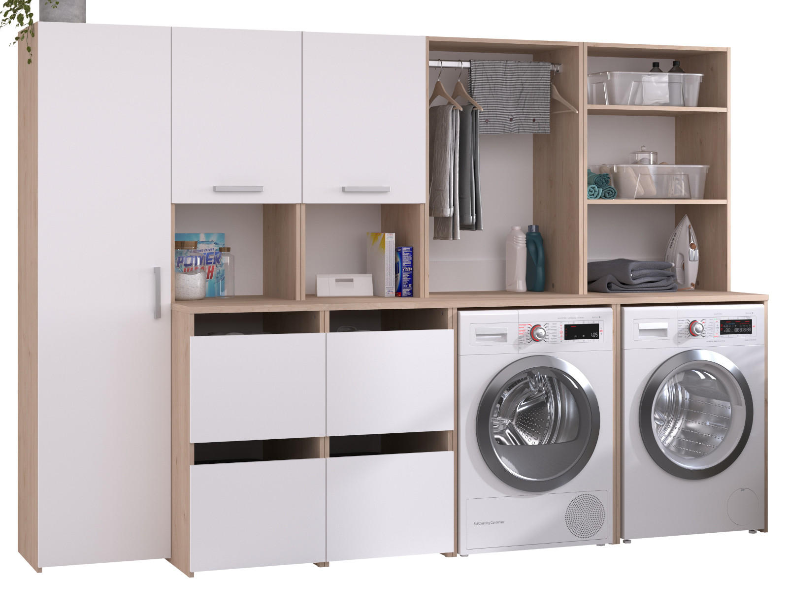 Parisot Meuble Waschmaschinenschrank Weiß, Eiche 268x184x67 cm