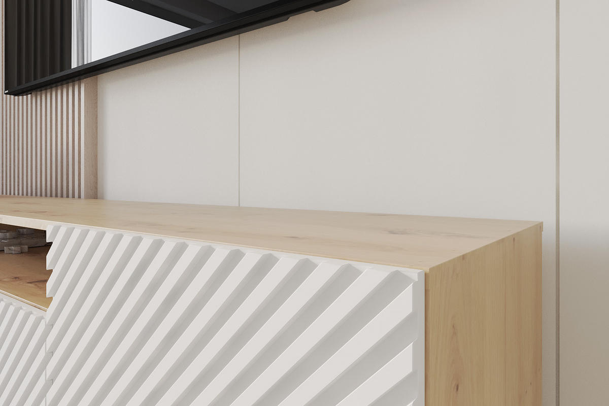 LOWBOARD ZENO-S 200x53x41 cm - Artisan / Weiß - Schwarz/Weiß, Holzwerkstoff (200/53/41cm) - ALTDECOR