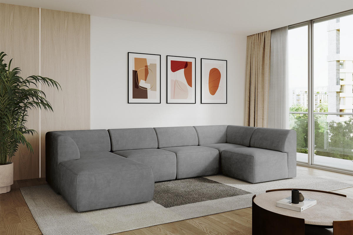 WOHNLANDSCHAFT Ottomane Links MOVA 345x180x78 Grau Samt - Taupe/Schwarz, Holzwerkstoff/Kunststoff (180/78/345cm) - ALTDECOR