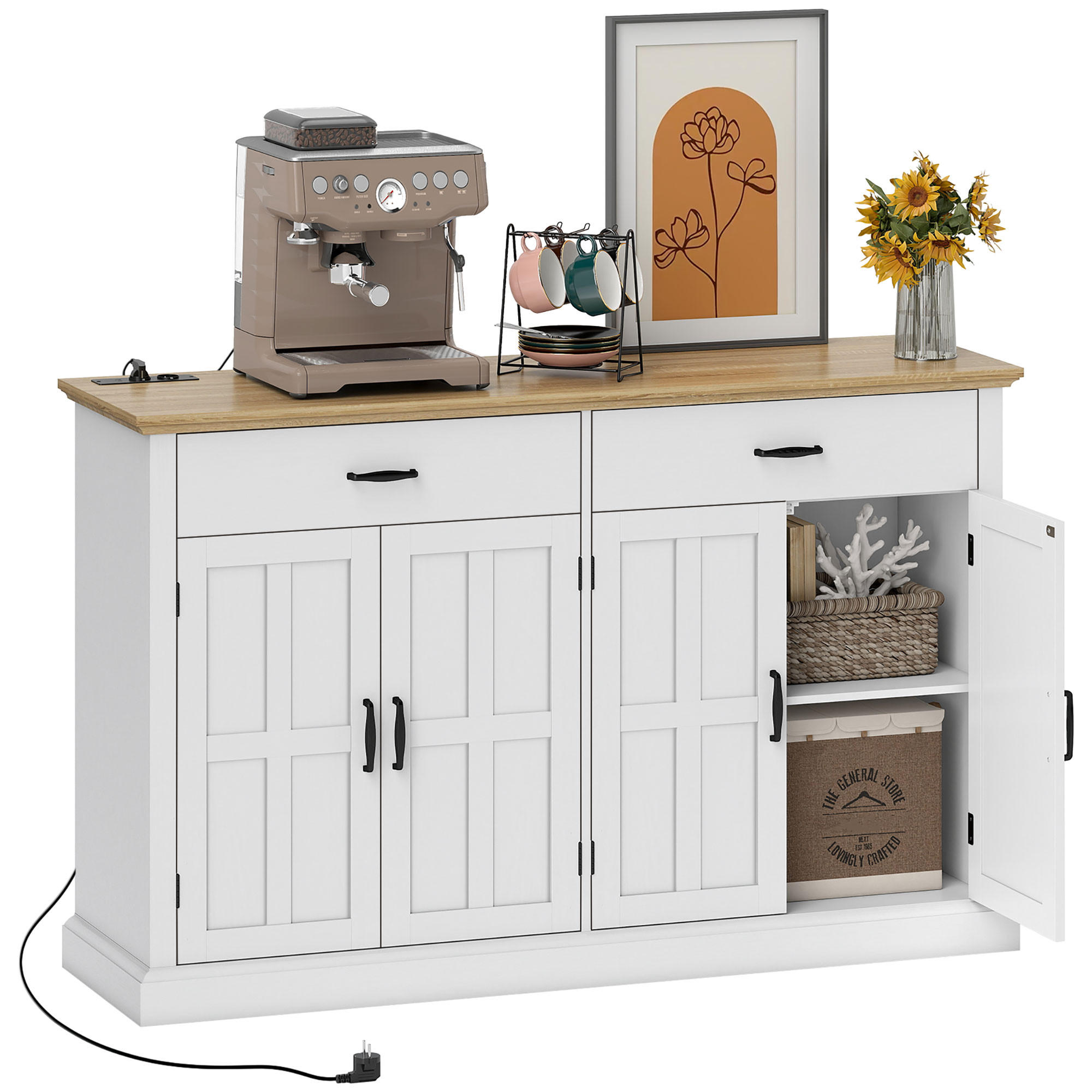 SIDEBOARD Weiß/Eichenfarben, 140/40/91,5 cm - Weiß, Holz (140/91.5/40cm) - PANGIVO