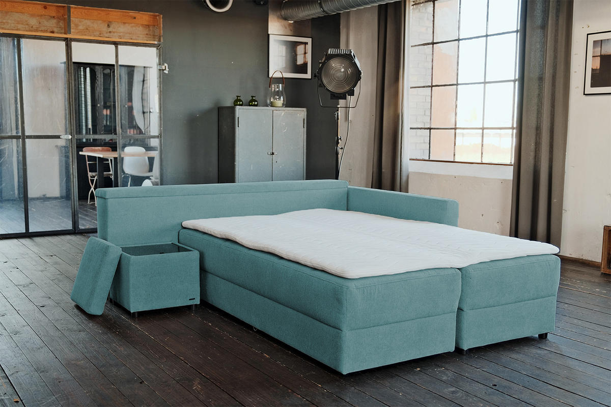 SCHLAFSOFA IDA Petrol Webstoff - Petrol/Schwarz, Textil (287/229cm) - KAWOLA