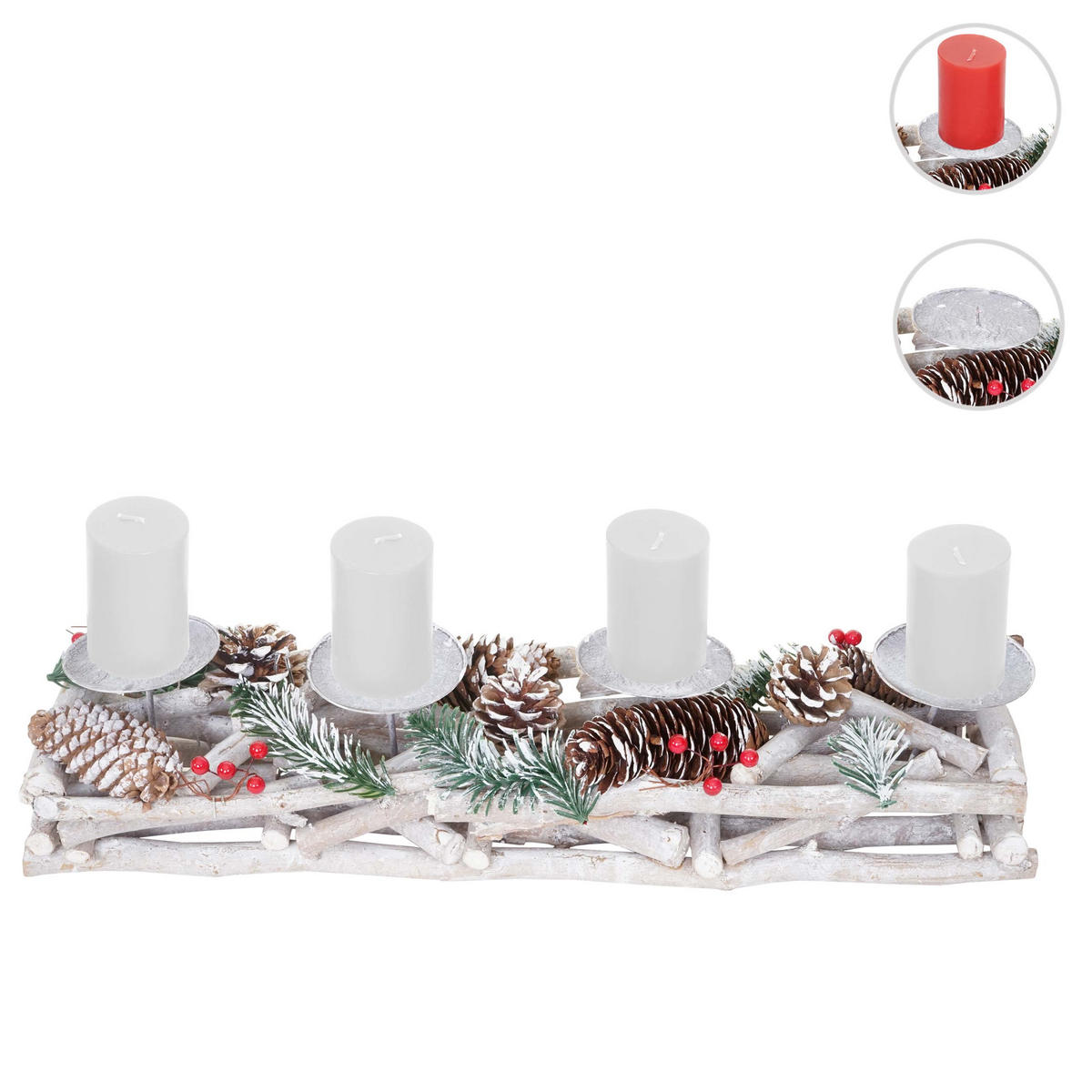 ADVENTSKRANZ LÄNGLICH HOLZ KERZEN WEIß Weiß - Weiß, Holz (11cm) - MCW