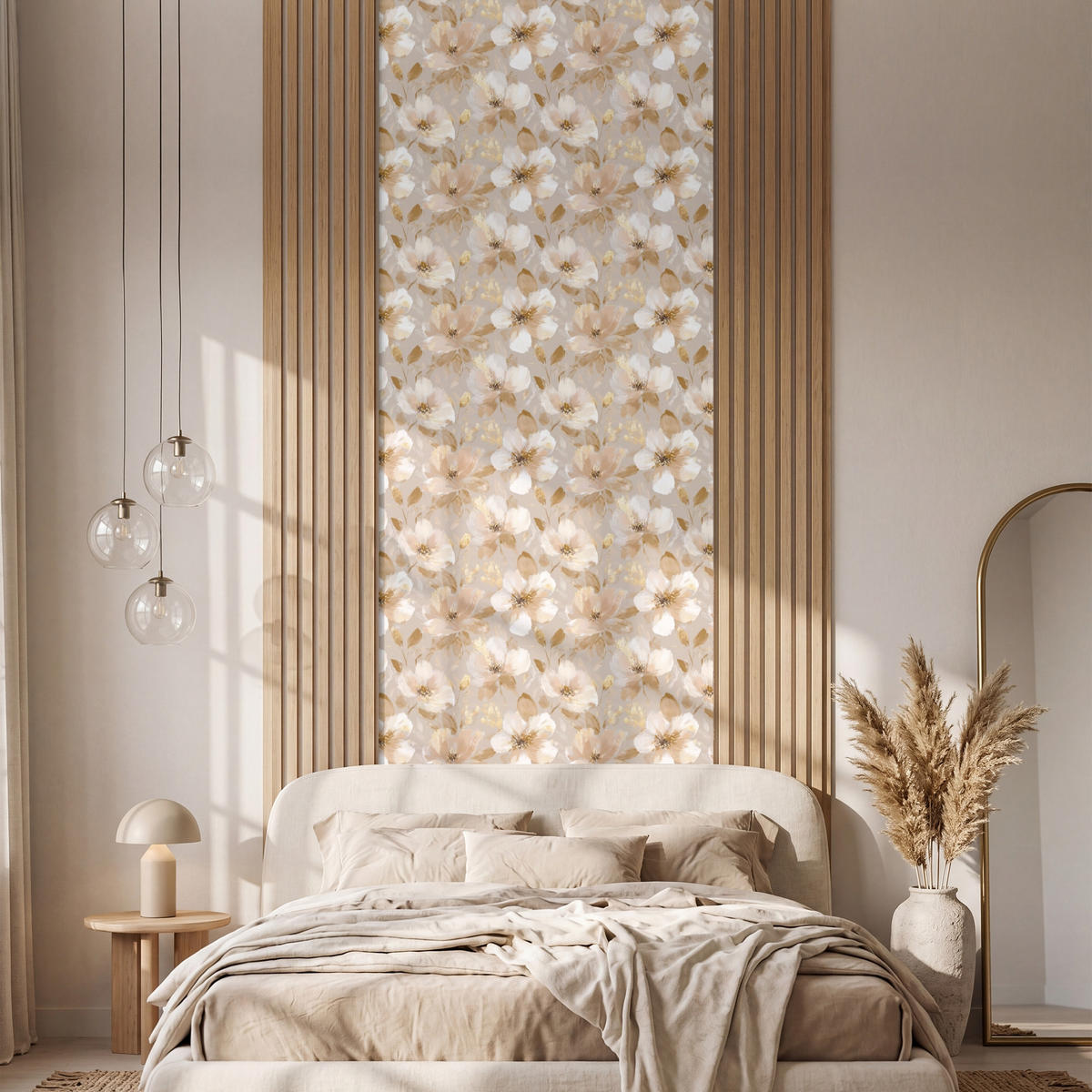 TAPETE - Blumen - künstlerisch - Gold - 100x280 cm - Beige, Papier (100/280cm) - OnlyWow