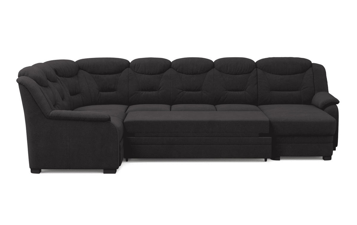 WOHNLANDSCHAFT mit Schlaffunktion und Bettkasten – weiches Chenille-Gewebe - Anthrazit/Schwarz, Holz/Kunststoff (330/99/211cm) - Cotta