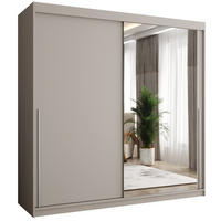 SCHWEBETÜRENSCHRANK mit Spiegel 200 cm Breite Kaschmir mit silbernem Griff - Kaschmir/Silberfarben, Holzwerkstoff (250/200/62cm) - Home Collective