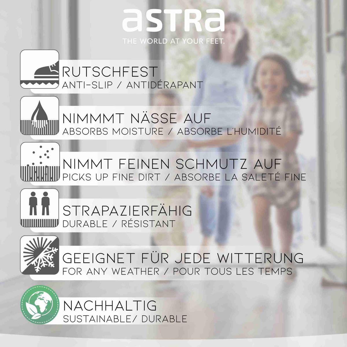 FUSSMATTE INDOOR UND OUTDOOR NUB DESIGN - Grau, Textil (75/45cm) - Astra
