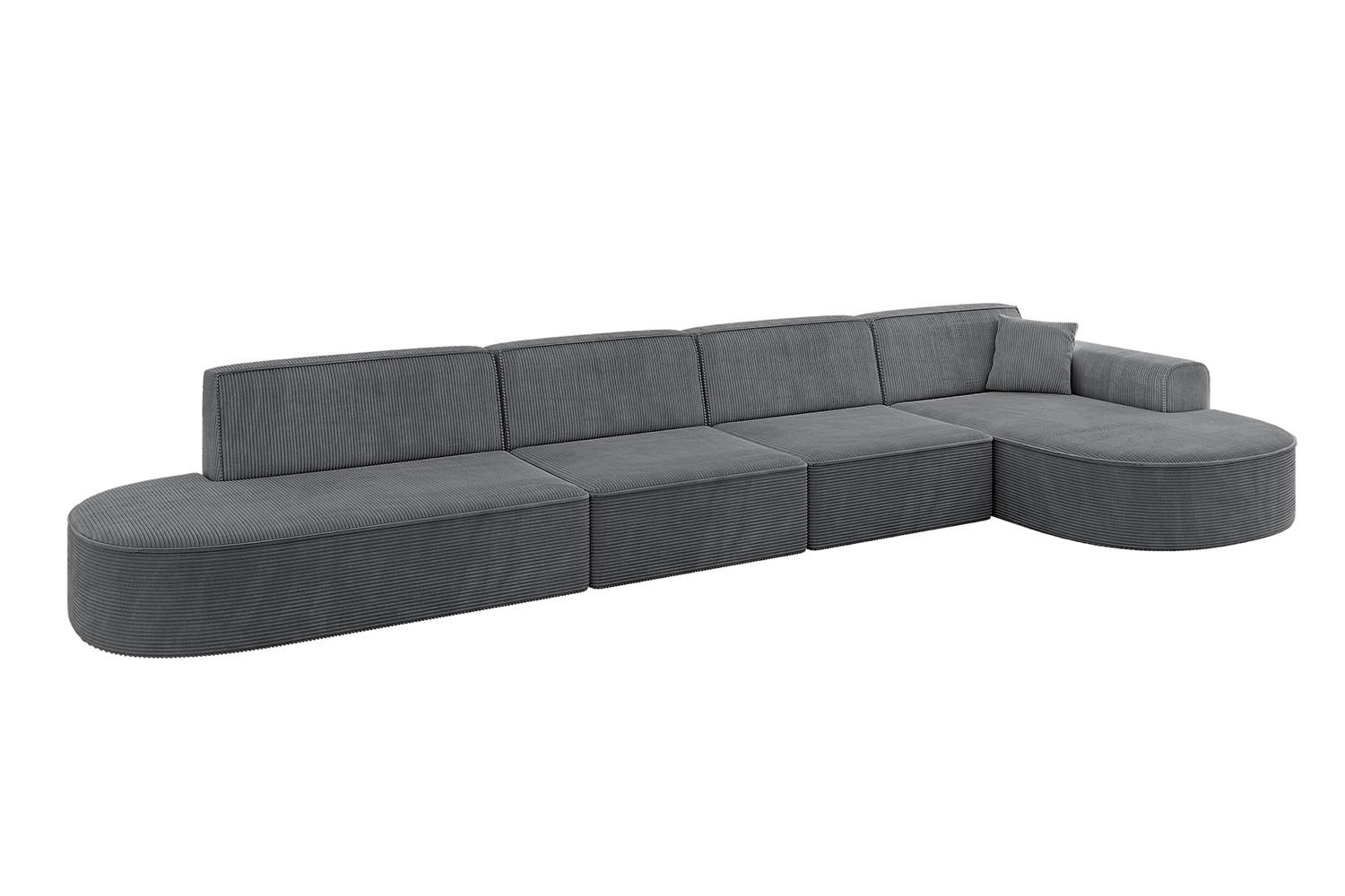 ALTDECOR ROHOVÁ SEDAČKA s otomanem vpravo MARI-L3 – 413 × 171 × 79 cm, tmavě šedá manšestr