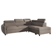 ECKSOFA L Form Olettio Braun 265/205/96 cm Rechts mit Schlaffunktion - Schwarz/Braun, Kunststoff/Textil (265/205cm) - AX Living