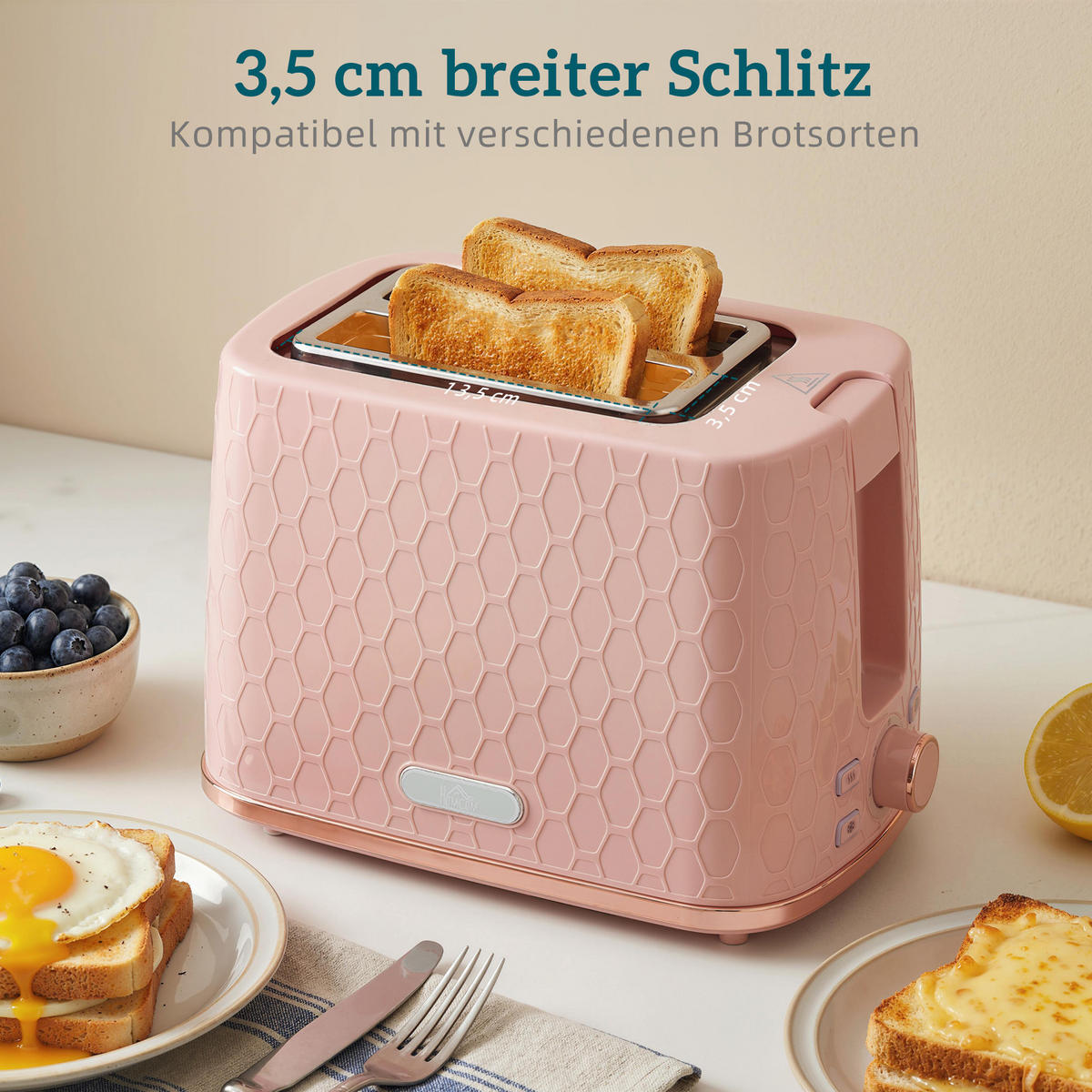 WASSERKOCHER SET mit Toaster aus Edelstahl Rosa - Rosa, Kunststoff (19.5/23.4/24.2cm) - HOMCOM