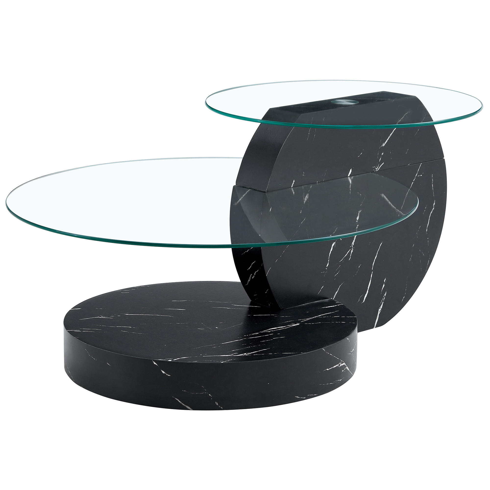 COUCHTISCH in Schwarz Wohnzimmertisch mit zwei Ebenen aus Sicherheitsglas für Wohnzimmer, B90/T70/H44 cm - Transparent/Schwarz, Glas/Holzwerkstoff (89.9/89.9/43.2cm) - STILVORA